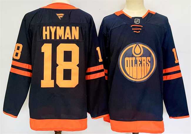 Mens Edmonton Oilers #18 Zach Hyman Navy 2024-25 Stitched Jersey